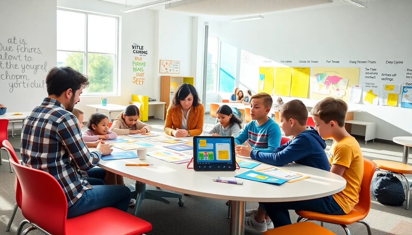 students collaborating in a modern classroom focused on alternative education.