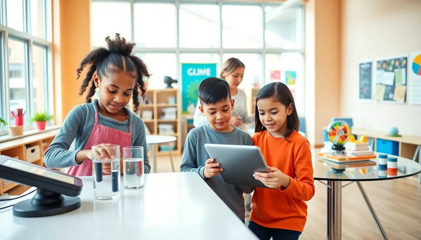 diverse students engaged in hands-on learning in a modern classroom.