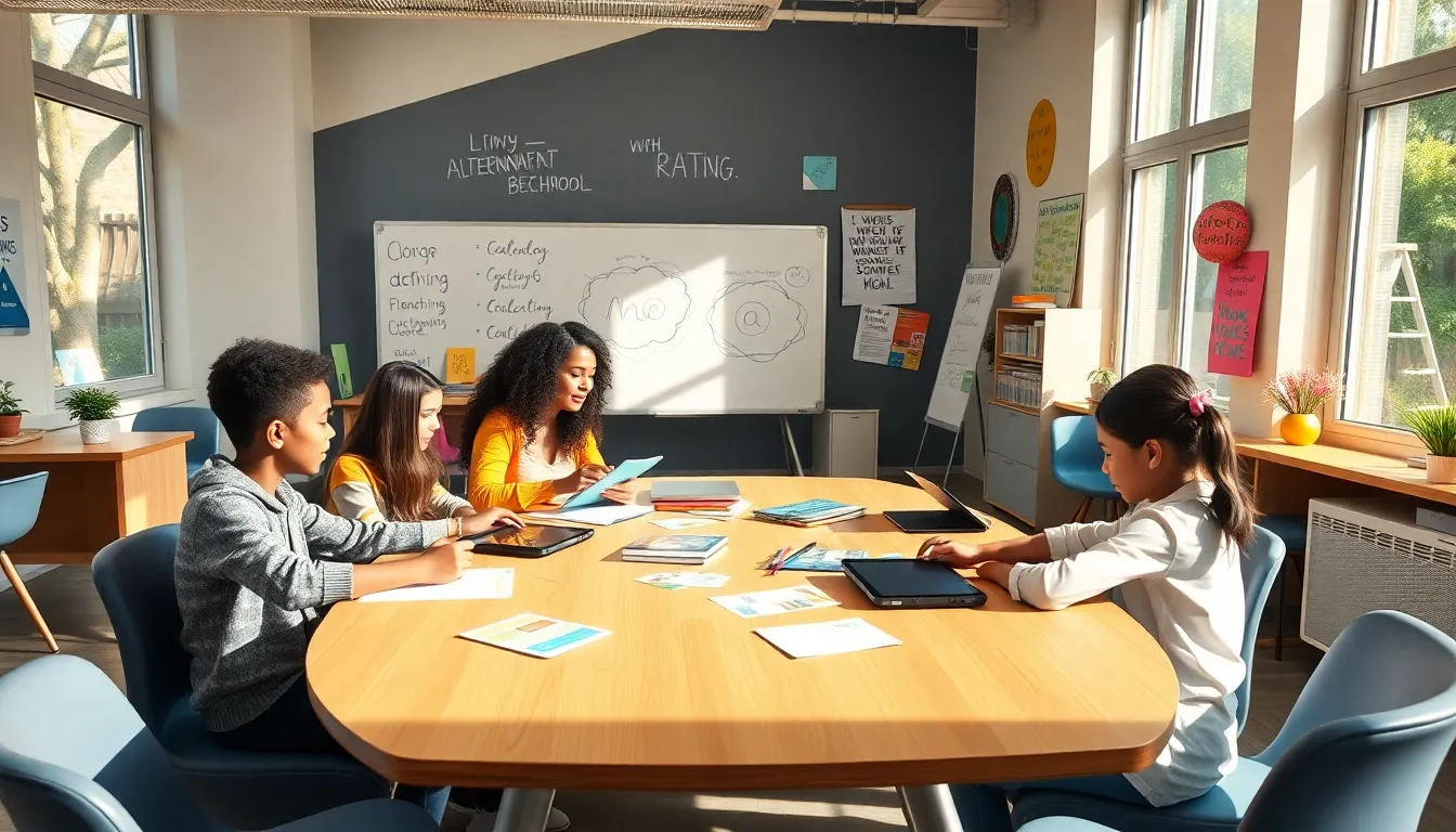 Diverse students collaborating in a modern, flexible classroom.