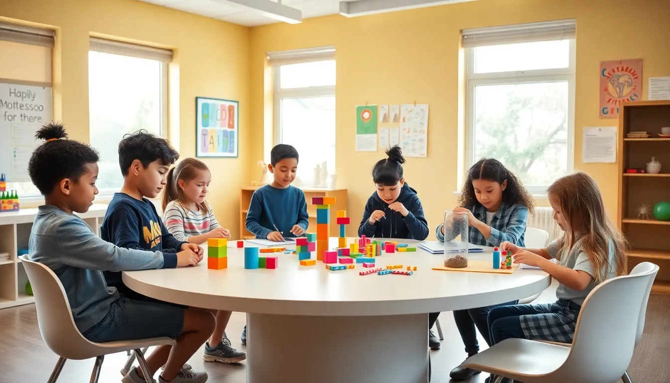 Students engaged in hands-on learning in a modern classroom.